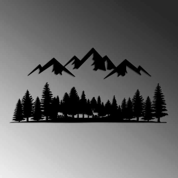 Wallity Nature And Mountain - 5 Escultura de Pared de Metal Negra